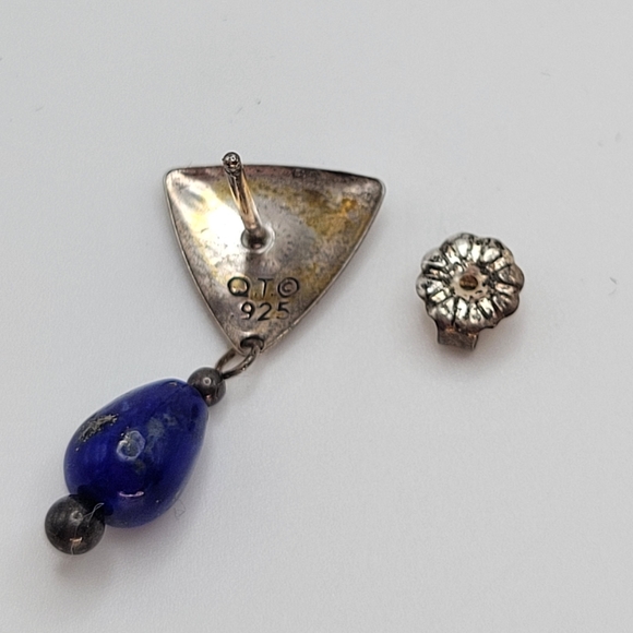 Vintage Southwester Sterling Silver Lapis Lazuli Drop Post Earrings - Picture 7 of 9